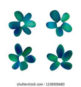 Flowers in gradient mesh, vector illustration. Four isolated abstract colored gradient flowers on white background. Realistic vector illustration for logo, web elements, ornaments, postcards.