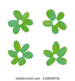Flowers in gradient mesh, vector illustration. Four isolated abstract colored gradient flowers on white background. Realistic vector illustration for logo, web elements, ornaments, postcards.