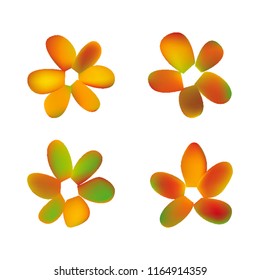 Flowers in gradient mesh, vector illustration. Four isolated abstract colored gradient flowers on white background. Realistic vector illustration for logo, web elements, ornaments, postcards.