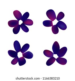 Flowers in gradient mesh, vector illustration. Four isolated abstract colored gradient flowers on white background. Realistic vector illustration for logo, web elements, ornaments, postcards.