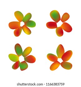 Flowers in gradient mesh, vector illustration. Four isolated abstract colored gradient flowers on white background. Realistic vector illustration for logo, web elements, ornaments, postcards.