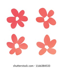 Flowers in gradient mesh, vector illustration. Four isolated abstract colored gradient flowers on white background. Realistic vector illustration for logo, web elements, ornaments, postcards.