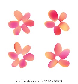 Flowers in gradient mesh, vector illustration. Four isolated abstract colored gradient flowers on white background. Realistic vector illustration for logo, web elements, ornaments, postcards.
