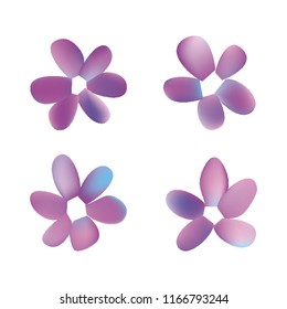 Flowers in gradient mesh, vector illustration. Four isolated abstract colored gradient flowers on white background. Realistic vector illustration for logo, web elements, ornaments, postcards.