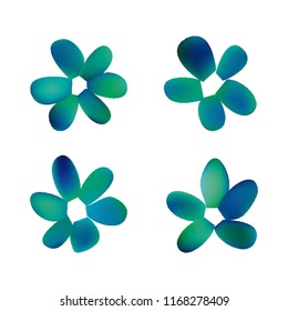 Flowers in gradient mesh, vector illustration. Four isolated abstract colored gradient flowers on white background. Realistic vector illustration for logo, web elements, ornaments, postcards.