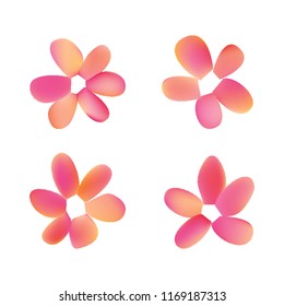 Flowers in gradient mesh, vector illustration. Four isolated abstract colored gradient flowers on white background. Realistic vector illustration for logo, web elements, ornaments, postcards.