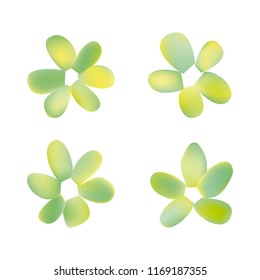 Flowers in gradient mesh, vector illustration. Four isolated abstract colored gradient flowers on white background. Realistic vector illustration for logo, web elements, ornaments, postcards.