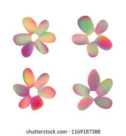 Flowers in gradient mesh, vector illustration. Four isolated abstract colored gradient flowers on white background. Realistic vector illustration for logo, web elements, ornaments, postcards.