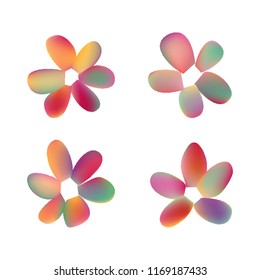 Flowers in gradient mesh, vector illustration. Four isolated abstract colored gradient flowers on white background. Realistic vector illustration for logo, web elements, ornaments, postcards.