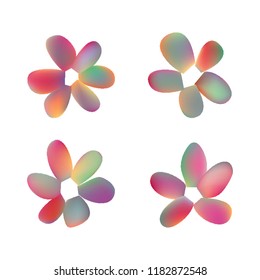 Flowers in gradient mesh, vector illustration. Four isolated abstract colored gradient flowers on white background. Realistic vector illustration for logo, web elements, ornaments, postcards.