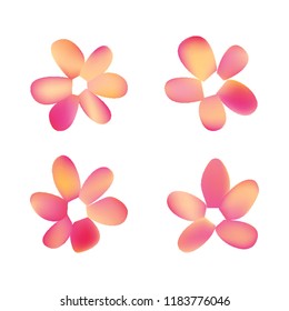 Flowers in gradient mesh, vector illustration. Four isolated abstract colored gradient flowers on white background. Realistic vector illustration for logo, web elements, ornaments, postcards.