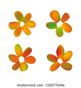 Flowers in gradient mesh, vector illustration. Four isolated abstract colored gradient flowers on white background. Realistic vector illustration for logo, web elements, ornaments, postcards.