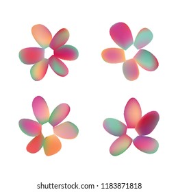 Flowers in gradient mesh, vector illustration. Four isolated abstract colored gradient flowers on white background. Realistic vector illustration for logo, web elements, ornaments, postcards.
