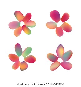 Flowers in gradient mesh, vector illustration. Four isolated abstract colored gradient flowers on white background. Realistic vector illustration for logo, web elements, ornaments, postcards.