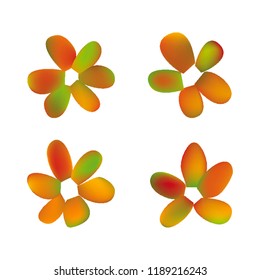 Flowers in gradient mesh, vector illustration. Four isolated abstract colored gradient flowers on white background. Realistic vector illustration for logo, web elements, ornaments, postcards.