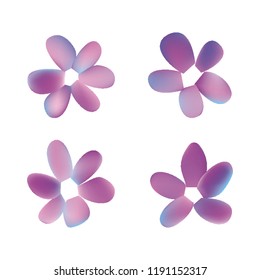 Flowers in gradient mesh, vector illustration. Four isolated abstract colored gradient flowers on white background. Realistic vector illustration for logo, web elements, ornaments, postcards.