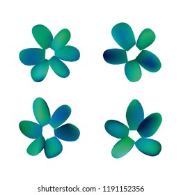 Flowers in gradient mesh, vector illustration. Four isolated abstract colored gradient flowers on white background. Realistic vector illustration for logo, web elements, ornaments, postcards.