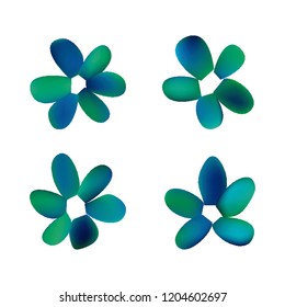 Flowers in gradient mesh, vector illustration. Four isolated abstract colored gradient flowers on white background. Realistic vector illustration for logo, web elements, ornaments, postcards.