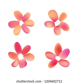 Flowers in gradient mesh, vector illustration. Four isolated abstract colored gradient flowers on white background. Realistic vector illustration for logo, web elements, ornaments, postcards.