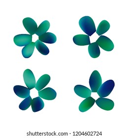 Flowers in gradient mesh, vector illustration. Four isolated abstract colored gradient flowers on white background. Realistic vector illustration for logo, web elements, ornaments, postcards.