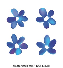 Flowers in gradient mesh, vector illustration. Four isolated abstract colored gradient flowers on white background. Realistic vector illustration for logo, web elements, ornaments, postcards.