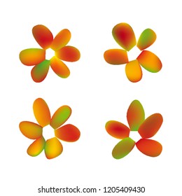 Flowers in gradient mesh, vector illustration. Four isolated abstract colored gradient flowers on white background. Realistic vector illustration for logo, web elements, ornaments, postcards.