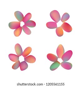 Flowers in gradient mesh, vector illustration. Four isolated abstract colored gradient flowers on white background. Realistic vector illustration for logo, web elements, ornaments, postcards.