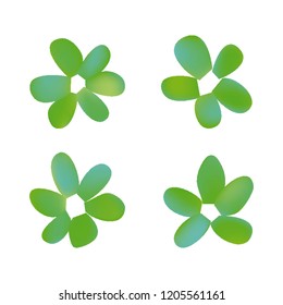 Flowers in gradient mesh, vector illustration. Four isolated abstract colored gradient flowers on white background. Realistic vector illustration for logo, web elements, ornaments, postcards.