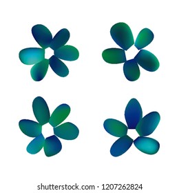Flowers in gradient mesh, vector illustration. Four isolated abstract colored gradient flowers on white background. Realistic vector illustration for logo, web elements, ornaments, postcards.