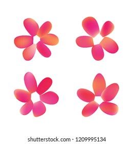 Flowers in gradient mesh, vector illustration. Four isolated abstract colored gradient flowers on white background. Realistic vector illustration for logo, web elements, ornaments, postcards.