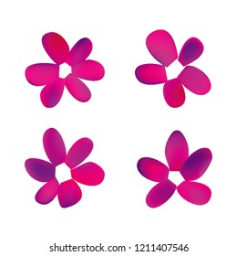 Flowers in gradient mesh, vector illustration. Four isolated abstract colored gradient flowers on white background. Realistic vector illustration for logo, web elements, ornaments, postcards.