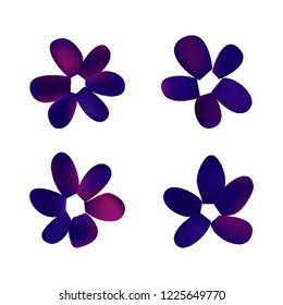 Flowers in gradient mesh, vector illustration. Four isolated abstract colored gradient flowers on white background. Realistic vector illustration for logo, web elements, ornaments, postcards.
