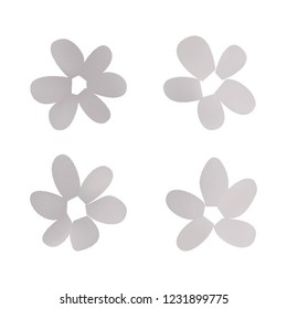 Flowers in gradient mesh, vector illustration. Four isolated abstract colored gradient flowers on white background. Realistic vector illustration for logo, web elements, ornaments, postcards.