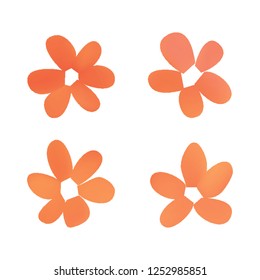 Flowers in gradient mesh, vector illustration. Four isolated abstract colored gradient flowers on white background. Realistic vector illustration for logo, web elements, ornaments, postcards.