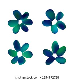 Flowers in gradient mesh, vector illustration. Four isolated abstract colored gradient flowers on white background. Realistic vector illustration for logo, web elements, ornaments, postcards.