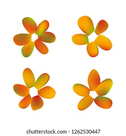Flowers in gradient mesh, vector illustration. Four isolated abstract colored gradient flowers on white background. Realistic vector illustration for logo, web elements, ornaments, postcards.