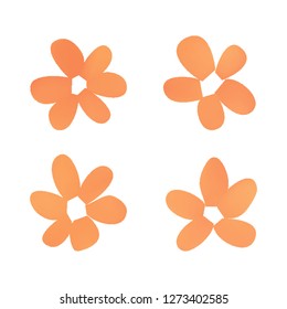 Flowers in gradient mesh, vector illustration. Four isolated abstract colored gradient flowers on white background. Realistic vector illustration for logo, web elements, ornaments, postcards.