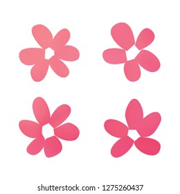 Flowers in gradient mesh, vector illustration. Four isolated abstract colored gradient flowers on white background. Realistic vector illustration for logo, web elements, ornaments, postcards.