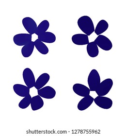 Flowers in gradient mesh, vector illustration. Four isolated abstract colored gradient flowers on white background. Realistic vector illustration for logo, web elements, ornaments, postcards.