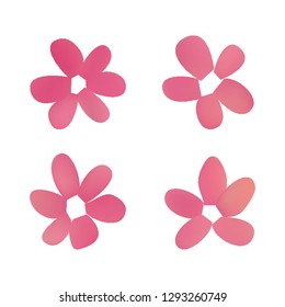 Flowers in gradient mesh, vector illustration. Four isolated abstract colored gradient flowers on white background. Realistic vector illustration for logo, web elements, ornaments, postcards.