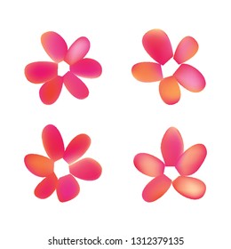 Flowers in gradient mesh, vector illustration. Four isolated abstract colored gradient flowers on white background. Realistic vector illustration for logo, web elements, ornaments, postcards.