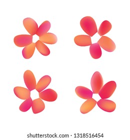 Flowers in gradient mesh, vector illustration. Four isolated abstract colored gradient flowers on white background. Realistic vector illustration for logo, web elements, ornaments, postcards.