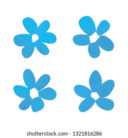 Flowers in gradient mesh, vector illustration. Four isolated abstract colored gradient flowers on white background. Realistic vector illustration for logo, web elements, ornaments, postcards.
