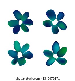 Flowers in gradient mesh, vector illustration. Four isolated abstract colored gradient flowers on white background. Realistic vector illustration for logo, web elements, ornaments, postcards.