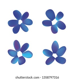 Flowers in gradient mesh, vector illustration. Four isolated abstract colored gradient flowers on white background. Realistic vector illustration for logo, web elements, ornaments, postcards.