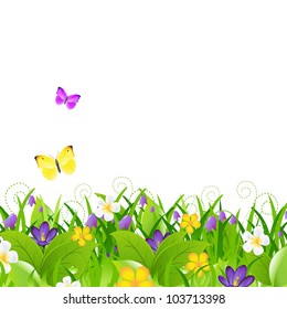 Flowers Grass Butterfly Isolated On Brown Stock Vector (Royalty Free ...