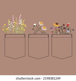 flowers and grasses bunch in  pocket. vector illustration for embroidery, tee. t shirt, etc.