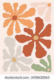 flowers with green leaf poster. Hand drawn leaf infantile style. Organic doodle shapes Matisse style, naive art, contemporary backgrounds. Botanic vector illustration