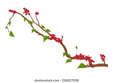 Flowers with Green Leaves Branch