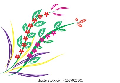 Flowers with green leaves, isolated on white background. Vector illustration.